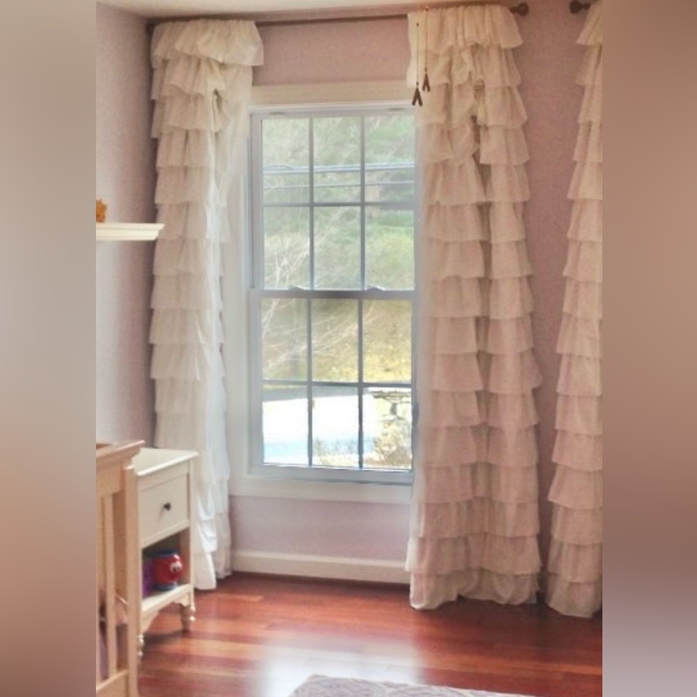 Pottery Barn Kids White Tiered Ruffled Black-out Curtains - Picture 2 of 4